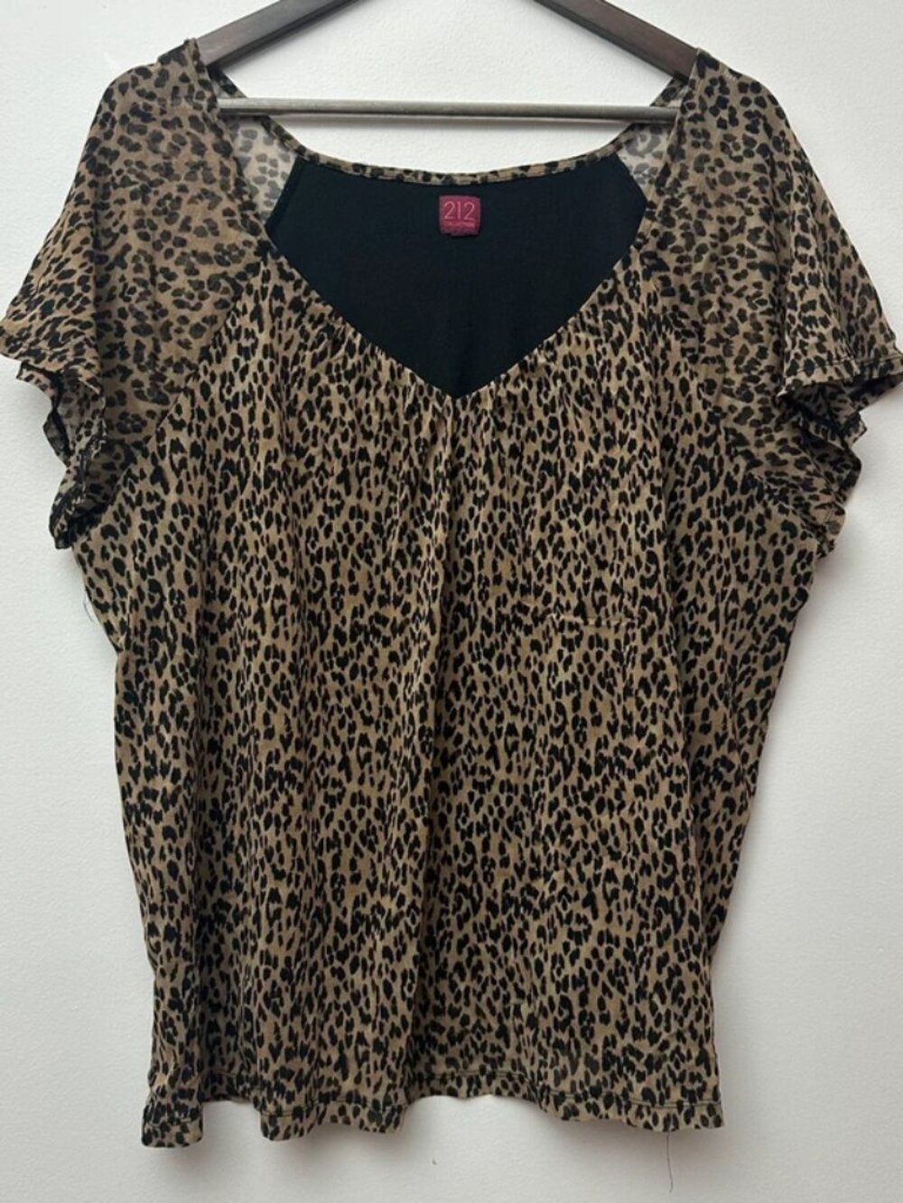 212 Collection Women’s 3X Leopard Print Flutter Sleeve Blouse Top